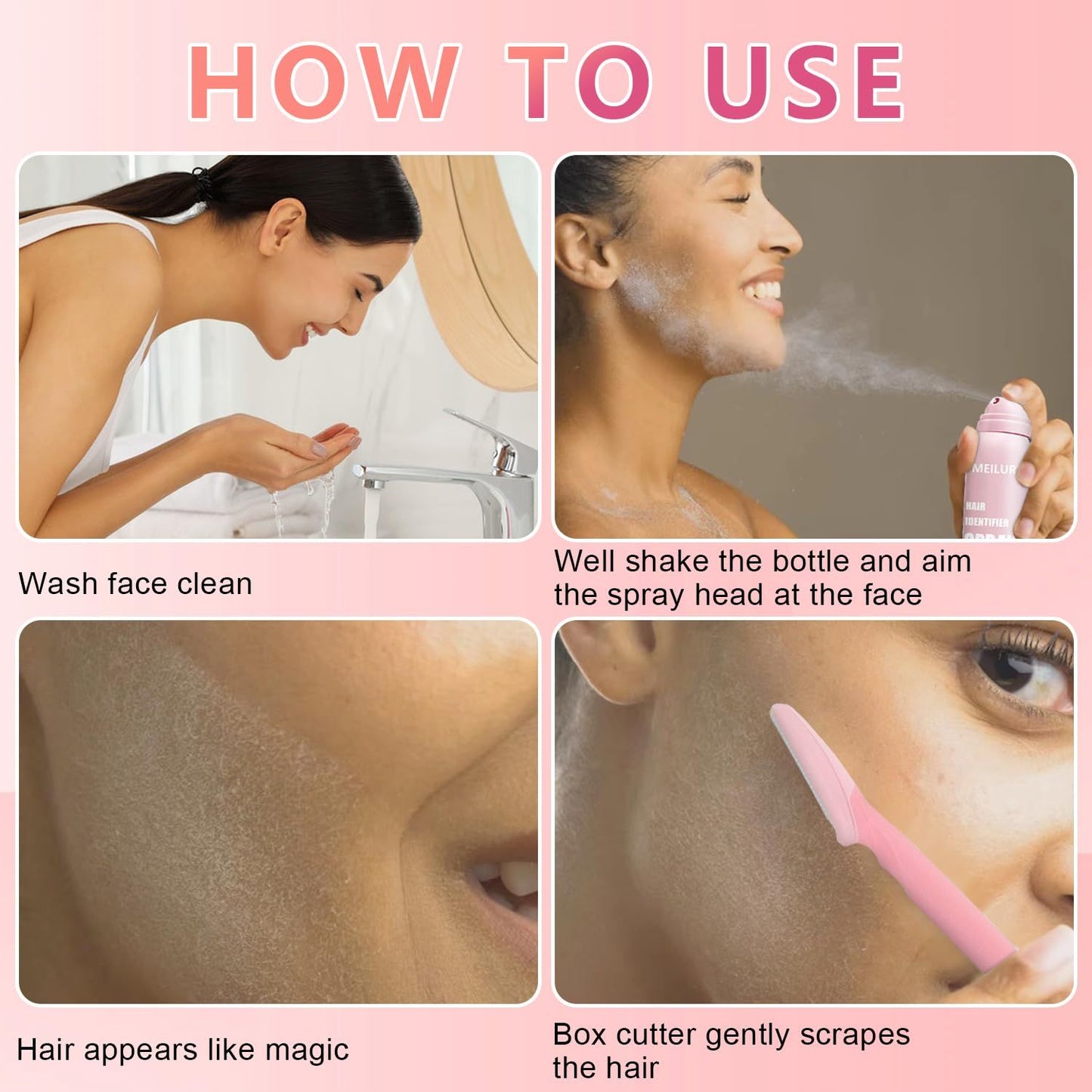 Hair Identifier Spray with 4 Razors – Face Shaving & Dermaplaning Glow Spray